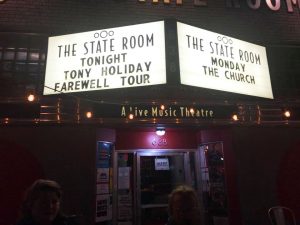 Photo of the State Room marquis, broadcasting Tony Holiday's farewell concert.